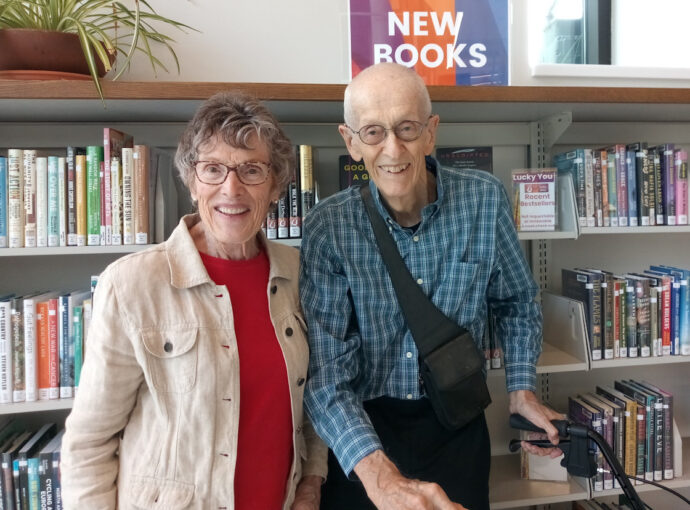 First outing for Bob after bicycle mishap.. Northfield Public Library