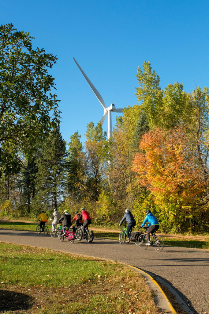 Riding under St Olaf College wind turbine