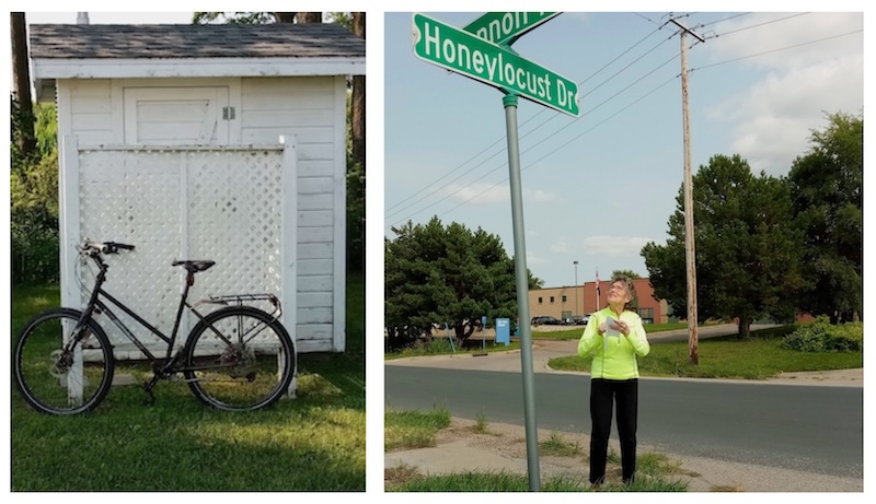 Outhouse and Street signs collage