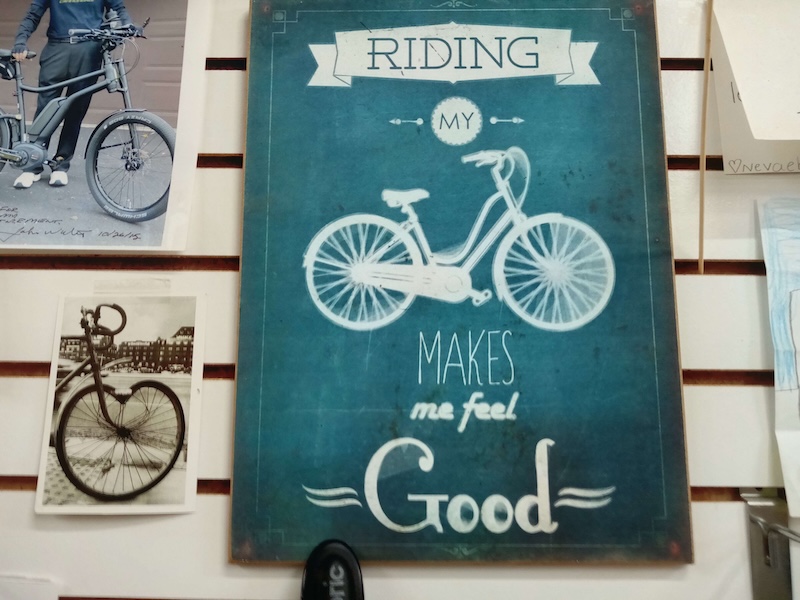 On wall in Northfield bike shop